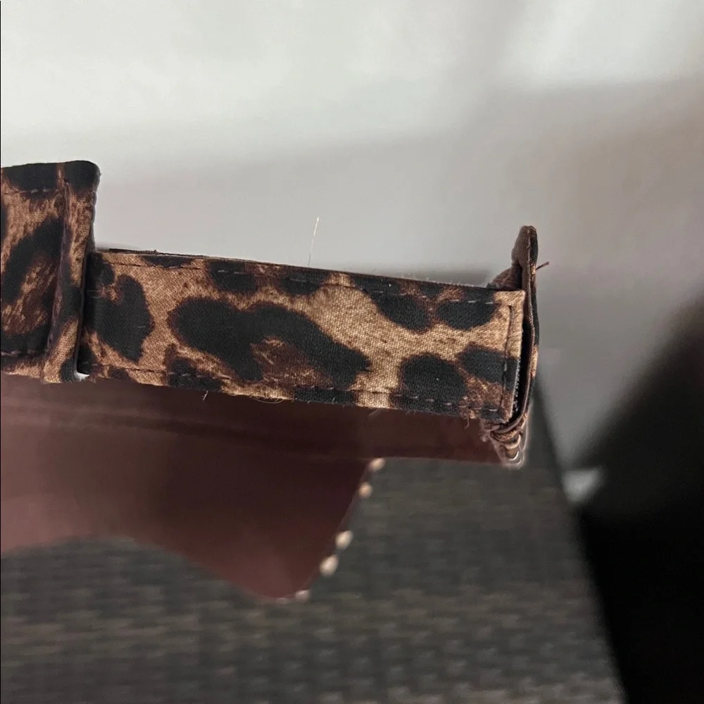 Leopard visor with authentic LV leather patch on front with rhinestones. - Picture 5 of 5